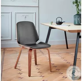 Brinley Black Faux Leather And Walnut Wood Accent Dining Chair