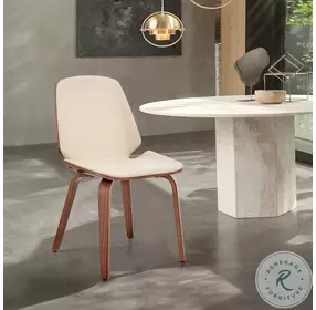 Brinley Cream Faux Leather And Walnut Wood Accent Dining Chair