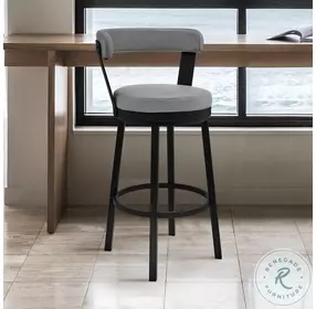 Bryant Light Gray Faux Leather and Black 30" Swivel Bar Stool