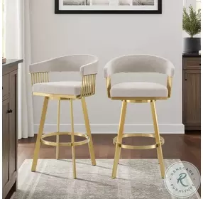 Chelsea Taupe And Gold Swivel Counter Height Stool