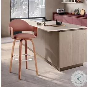 Daxton Brown Faux Leather and Walnut Wood 26" Counter Height Stool