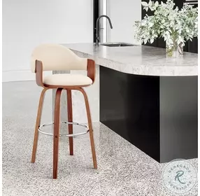 Daxton Cream Faux Leather and Walnut Wood 30" Bar Stool