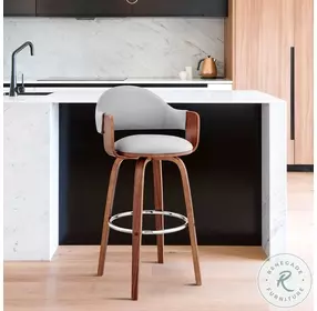 Daxton Gray Faux Leather and Walnut Wood 30" Bar Stool