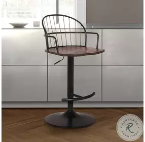Edward Black Powder Coated And Walnut Glazed Adjustable Bar Stool