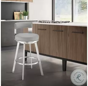 Flynn Light Gray And Brushed Stainless Steel Swivel 30" Bar Stool