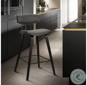 Fox Grey Faux Leather And Black Wood 25" Counter Height Stool