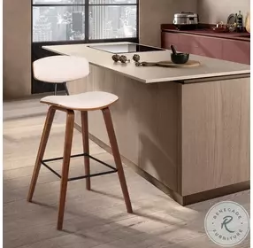 Fox Cream Faux Leather And Walnut Wood 25" Counter Height Stool