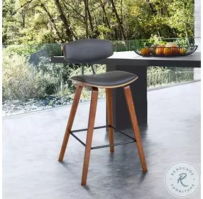 Fox Grey Faux Leather And Walnut Wood 28" Bar Stool