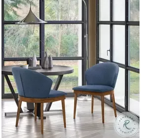 Juno Blue Fabric And Walnut Wood Side Chair Set of 2