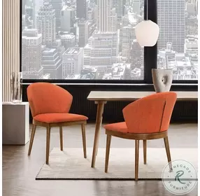 Juno Orange Fabric And Walnut Wood Side Chair Set of 2