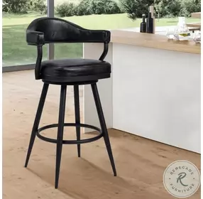 Amador Black Powder Coated And Vintage Black Faux Leather 26" Counter Height Stool