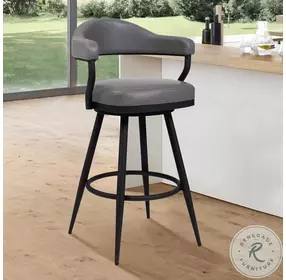 Amador Black Powder Coated And Vintage Gray Faux Leather 26" Counter Height Stool