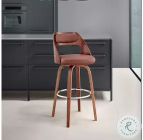 Julius Brown Faux Leather And Walnut Wood 26" Counter Height Stool