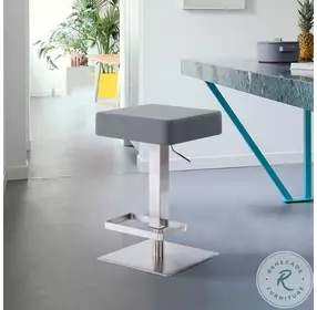 Kaylee Grey Faux Leather And Brushed Stainless Steel Adjustable Swivel Bar Stool