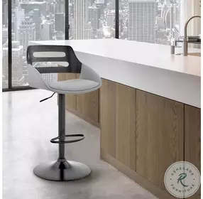 Karter Gray Faux Leather And Black Wood Adjustable Bar Stool
