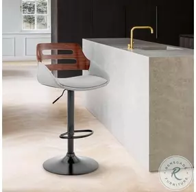 Karter Gray Faux Leather And Walnut Wood Adjustable Bar Stool