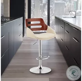 Karter Cream Faux Leather And Walnut Wood Adjustable Bar Stool