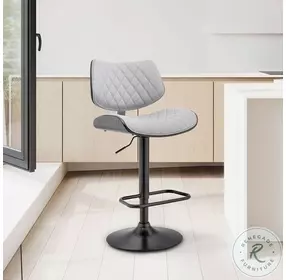 Leland Gray Faux Leather And Black Adjustable Bar Stool
