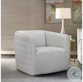 Melanie Dove Gray Genuine Leather Swivel Barrel Chair