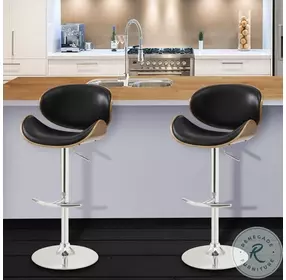 Naples Black Faux Leather Adjustable Swivel Bar Stool
