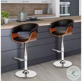 Paris Black Faux Leather Adjustable Swivel Bar Stool