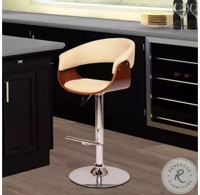 Paris Cream Faux Leather Adjustable Swivel Bar Stool