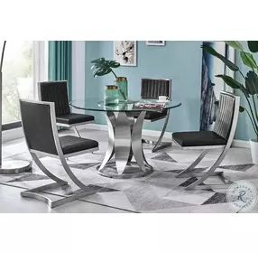 Petal Brushed Stainless Steel Pedestal Round Modern Dining Table