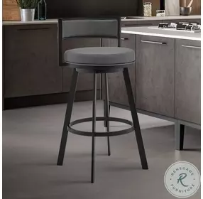 Roman Gray Faux Leather And Black Metal 26" Swivel Counter Height Stool