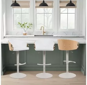 Solstice White Upholstered Swivel Bar Stool