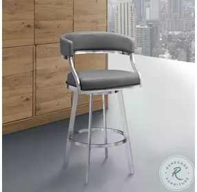Saturn Grey Faux Leather 30" Swivel Bar Stool