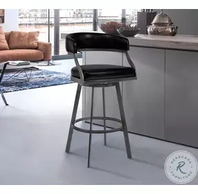 Dione Mineral And Vintage Black Faux Leather 30" Bar Stool
