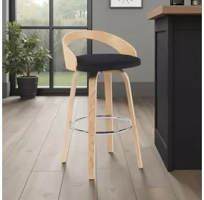 Sonia Oak and Black Upholstered Swivel Bar Stool