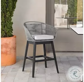 Tutti Frutti Black Brushed Wood And Light Gray Outdoor Bar Stool