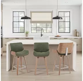 Tyler White Wash and Vintage Green Upholstered Swivel Counter Height Stool