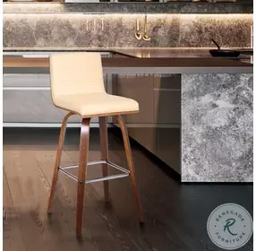 Vienna Cream Faux Leather And Walnut Wood 30" Swivel Bar Stool
