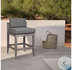 Vivid Light Gray Performance Fabric Outdoor Patio Counter Height Stool