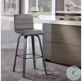 Vienna Grey Faux Leather And Black Wood 26" Swivel Counter Height Stool