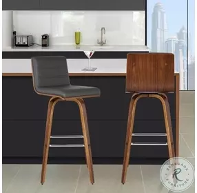 Vienna Grey Faux Leather And Walnut Wood 26" Swivel Counter Height Stool