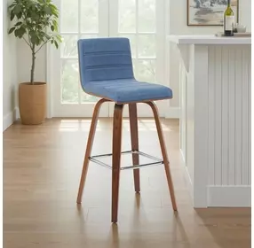 Vienna Walnut and Vintage Blue Upholstered Swivel Bar Stool