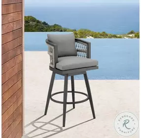 Zella Earl Gray Outdoor Patio Swivel Bar Stool