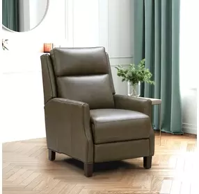 Ledger Oasis Olive Leather Push Thru The Arms Recliner