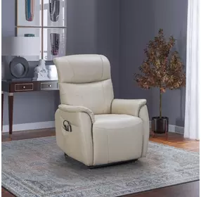 Leighton Laurel Cream Leather Lay Flat Power Lift Recliner with Power Headrest and Power Lumbar