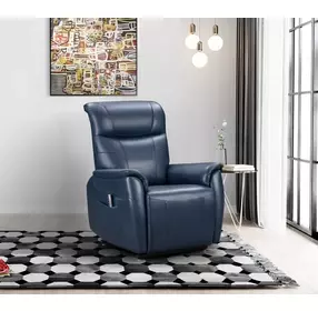 Leighton Marco Navy Blue Leather Lay Flat Power Lift Recliner with Power Headrest and Power Lumbar