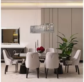 Carmela Glossy Charcoal Sand 113" Extendable Rectangular Dining Table