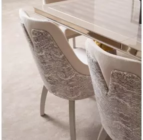 Carmela Shimmer Ivory and Almond Dining Arm Chair