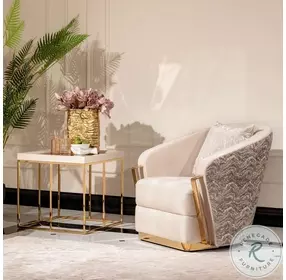 Monaco Elegance Shimmer Ivory And Gleaming Gold Side Table