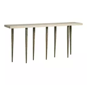 Grace Beige and Nickel Rectangular Travertine Top Lowry Console Table