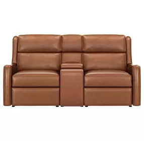 Channing Renaissance Cinnamon Leather 76" Zero Gravity Triple Power Reclining Loveseat with Nailhead Trim and USB Charging