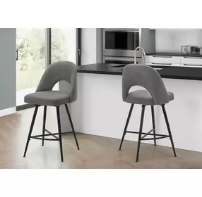 1253 Gray Upholstered Swivel Bar Stool Set of 2
