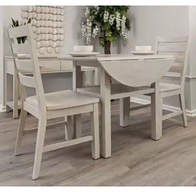 Geneva Distressed White 42" Extendable Round Drop Leaf Dining Table with Shelf
